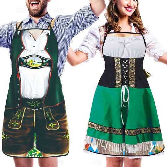 Schürze mit Oktoberfest-Lederhosen- und Dirndl-Aufdruck für Paare 0