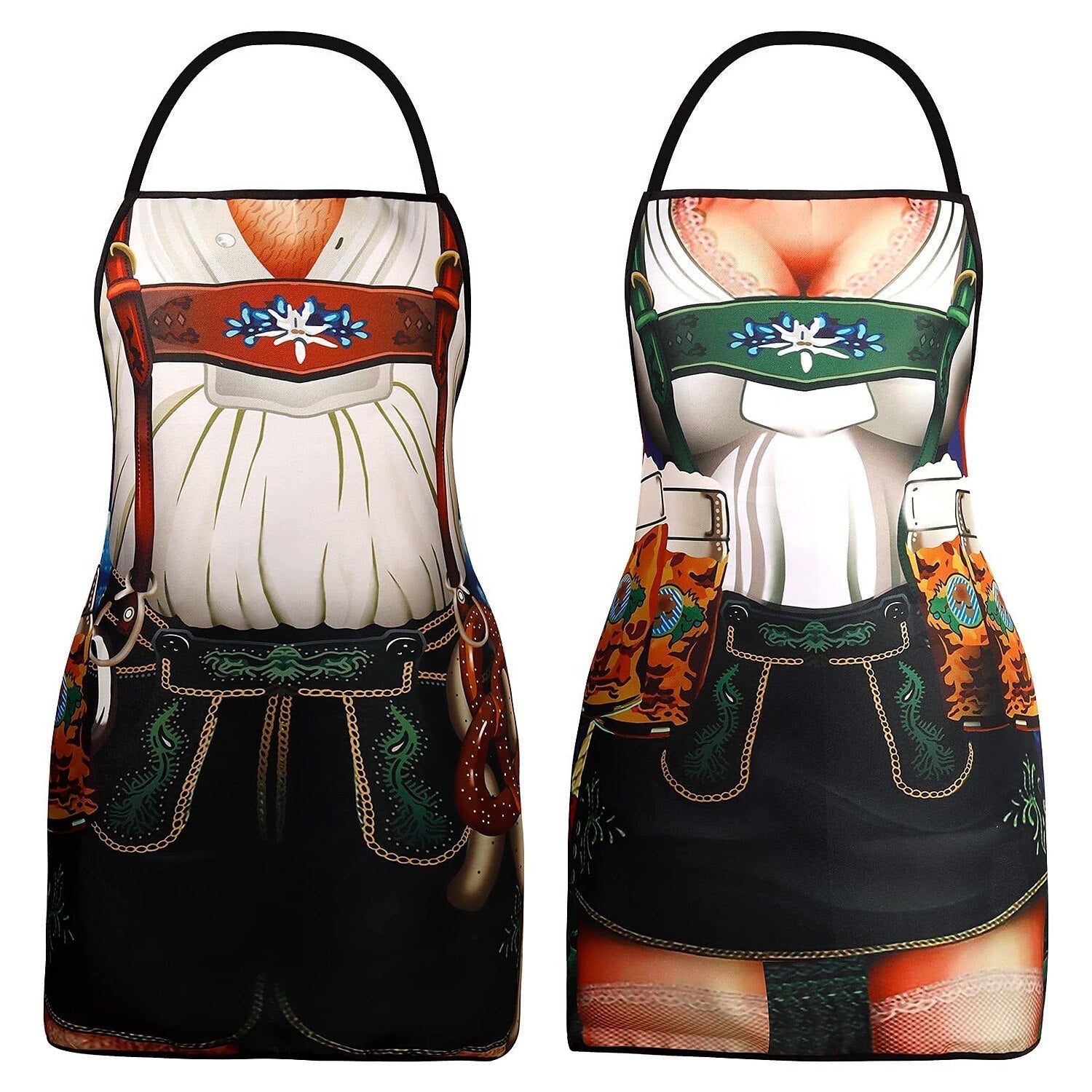 Schürze mit Oktoberfest-Lederhosen- und Dirndl-Aufdruck für Paare 2