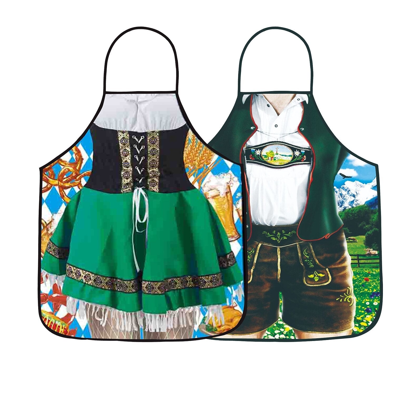 Schürze mit Oktoberfest-Lederhosen- und Dirndl-Aufdruck für Paare 2