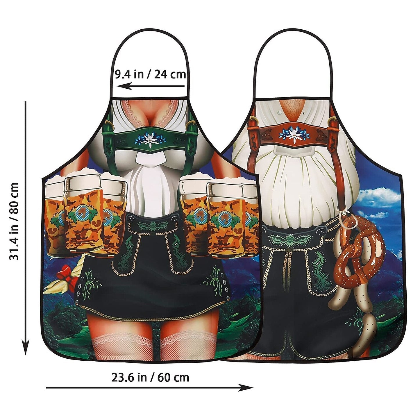 Schürze mit Oktoberfest-Lederhosen- und Dirndl-Aufdruck für Paare 4