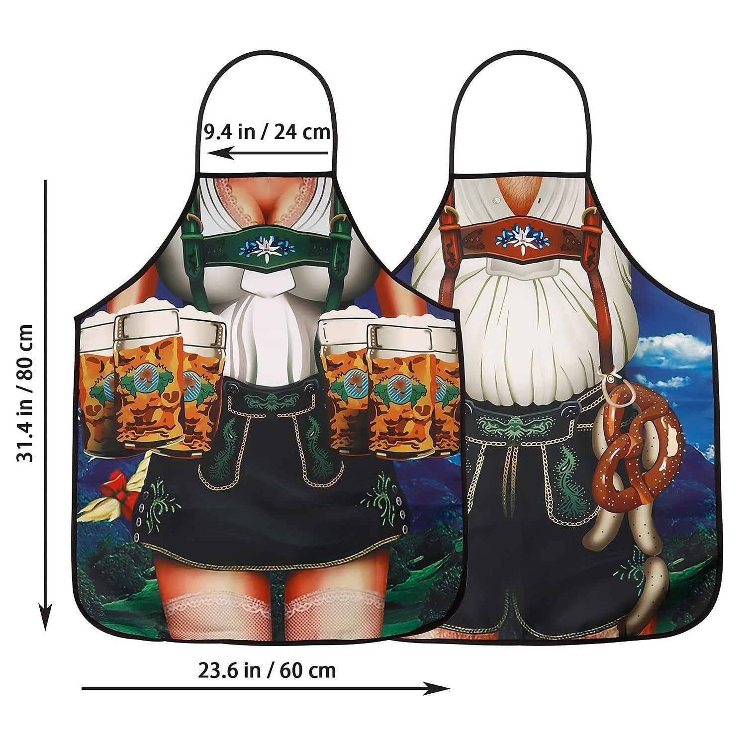 Schürze mit Oktoberfest-Lederhosen- und Dirndl-Aufdruck für Paare 4
