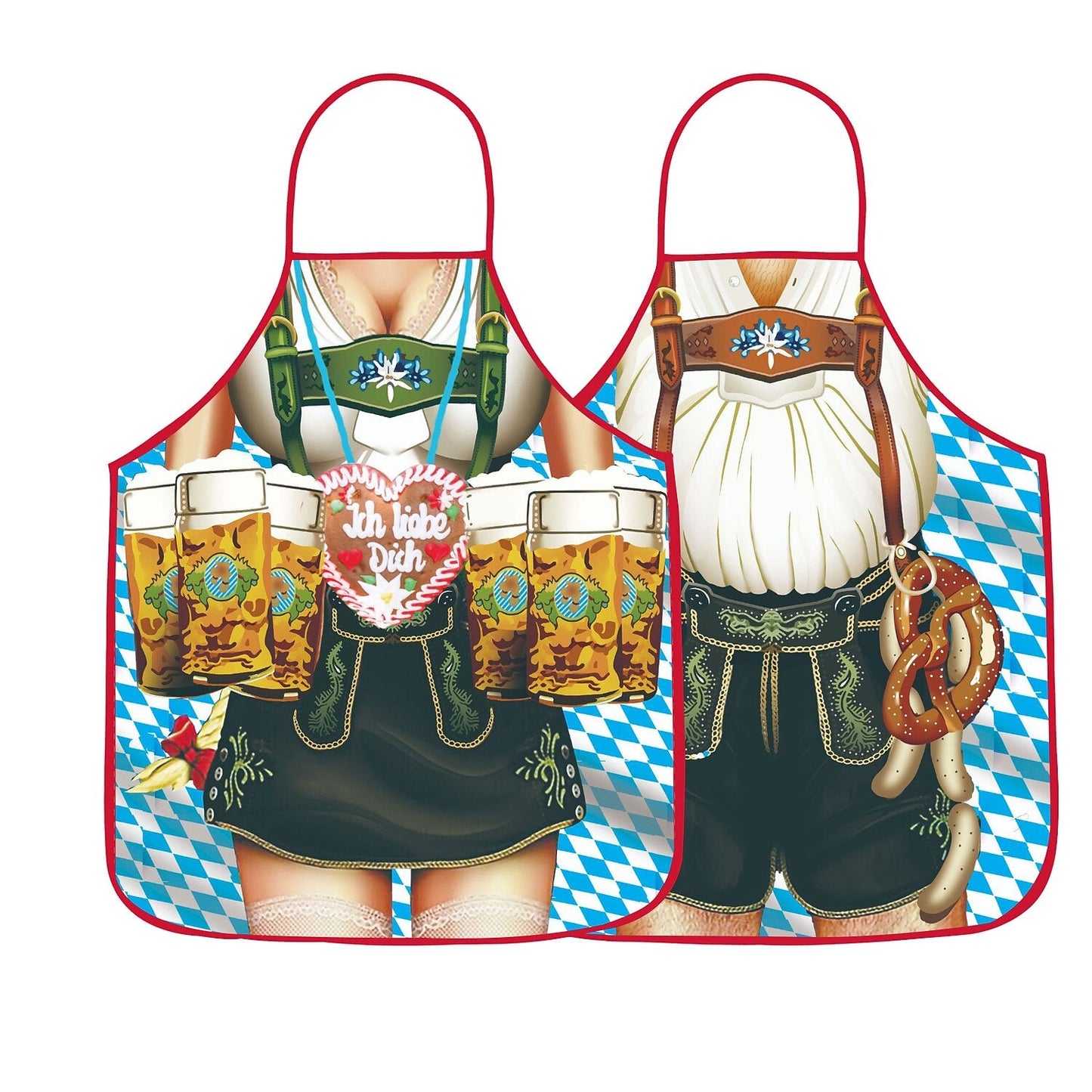 Schürze mit Oktoberfest-Lederhosen- und Dirndl-Aufdruck für Paare 7