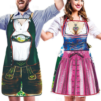 Schürze mit Oktoberfest-Lederhosen- und Dirndl-Aufdruck für Paare 7