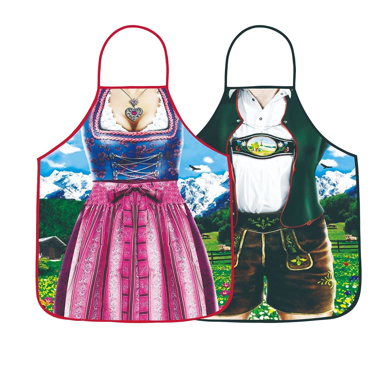 Schürze mit Oktoberfest-Lederhosen- und Dirndl-Aufdruck für Paare 8