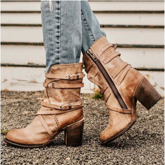 Schwarze Damen Leder Stiefeletten mit Klobiger Ferse – Elegante Winterstiefel für Stil und Komfort 0