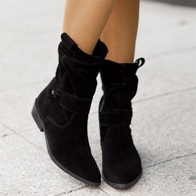 Schwarze Damenstiefel aus Kunstleder mit Niedrigem Absatz und Seitenschlauch – Komfortable Knöchelstiefel für Jeden Tag 1