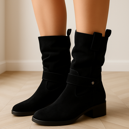 Schwarze Damenstiefel aus Wildleder – Zeitloses Design, Niedriger Absatz, Bequem für jeden Anlass 2