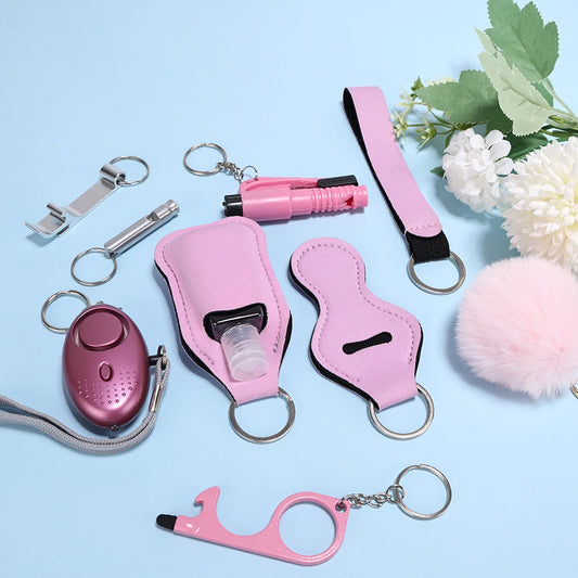 Selbstverteidigungs-Schlüsselanhänger-Set für Frauen, Sicherheits-Schlüsselanhänger, komplettes Set mit persönlichem Alarm, Fensterbrecher-Schlüsselanhänger-Zubehör 1
