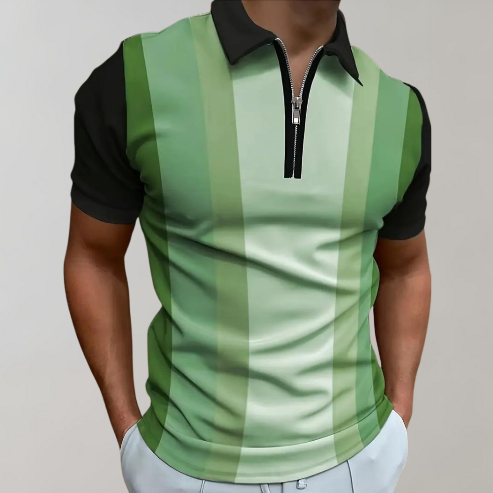 Herren Polo Shirt Gestreift Mit Reißverschluss Komfortabel Modern Baumwolle-5
