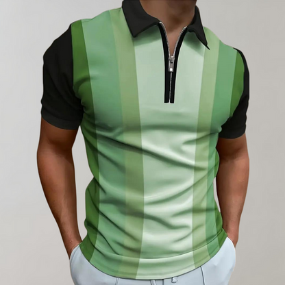 Herren Polo Shirt Gestreift Mit Reißverschluss Komfortabel Modern Baumwolle-5