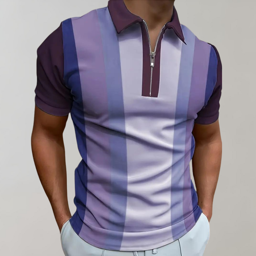 Variant image for Herren Polo Shirt Gestreift Mit Reißverschluss Komfortabel Modern Baumwolle-13