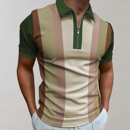 Variant image for Herren Polo Shirt Gestreift Mit Reißverschluss Komfortabel Modern Baumwolle-19
