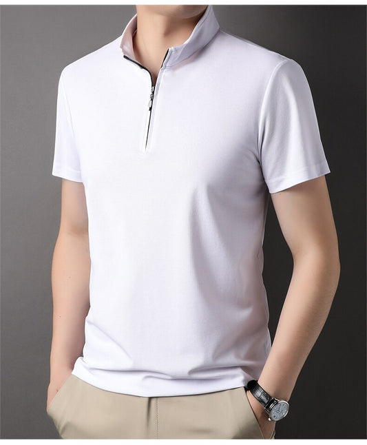 Herren T-Shirt Atmungsaktiv Mit Reißverschluss Bequem Baumwolle-1