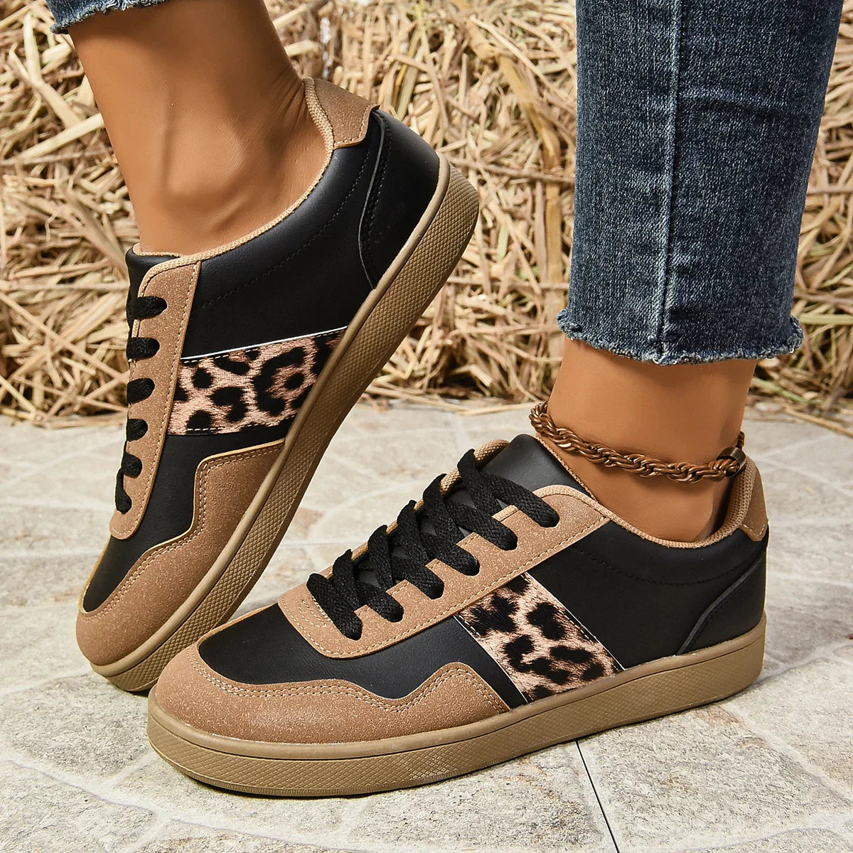 Women's Trendy Sneakers – Comfortable Fit with Animal Print Detail