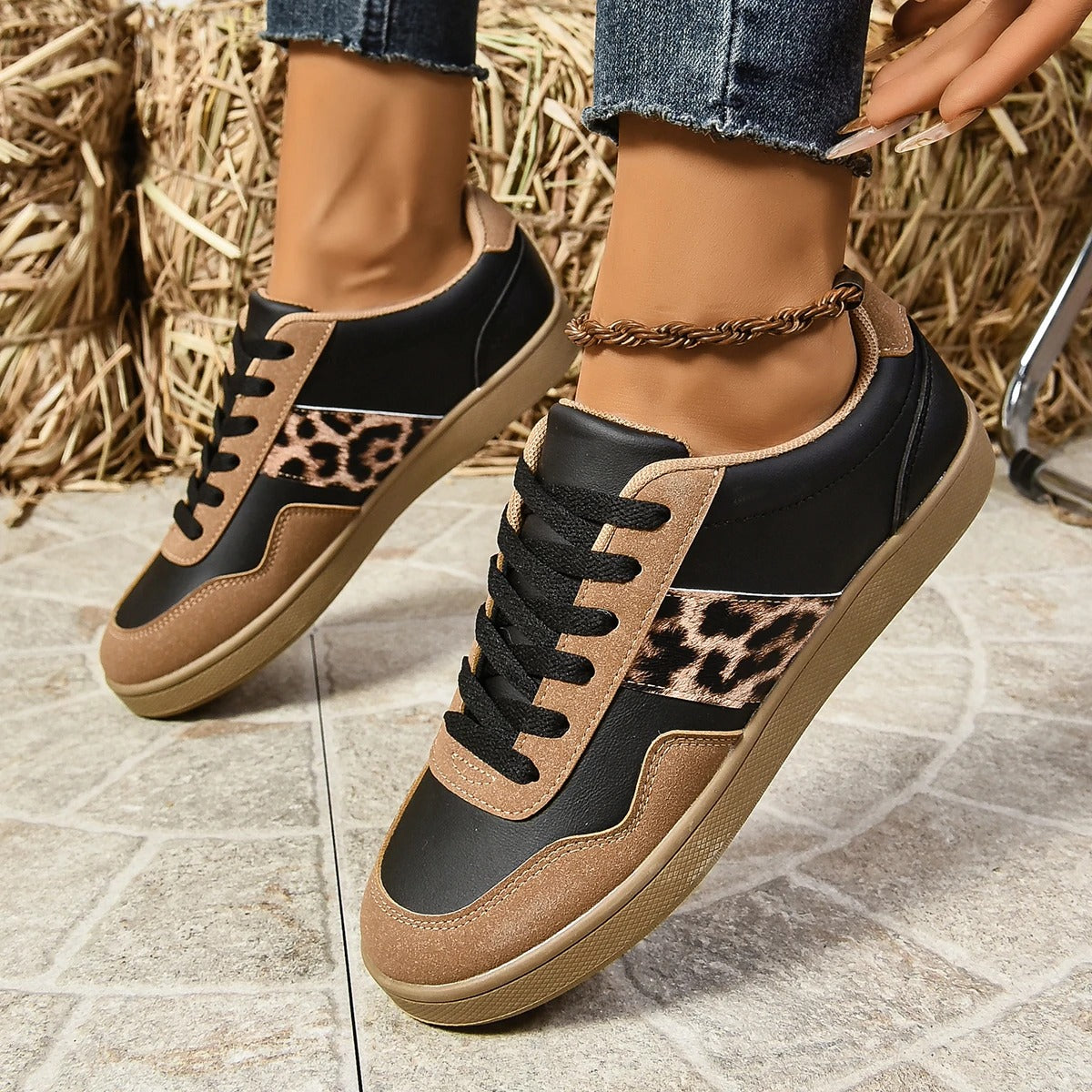 Women's Trendy Sneakers – Comfortable Fit with Animal Print Detail