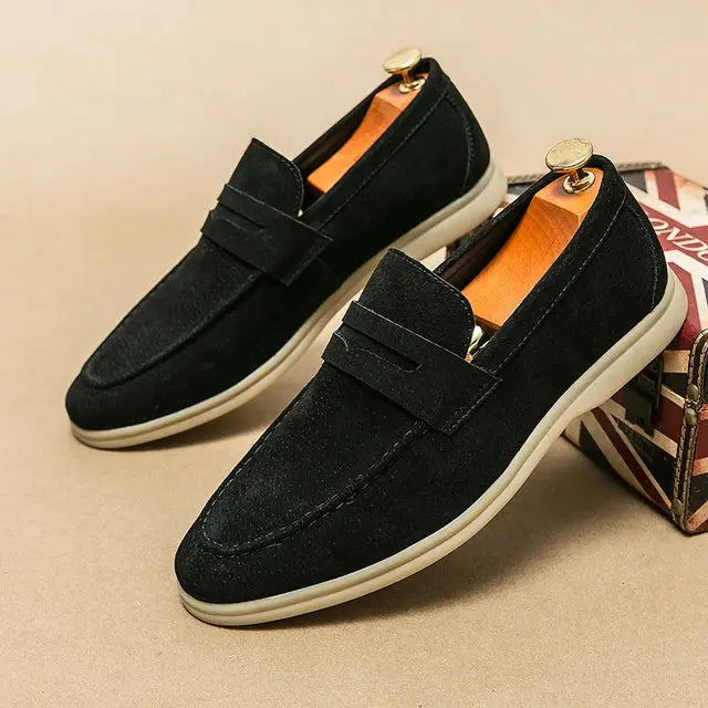 Herren Slipper Schwarz Größe 42 Leder, Elegante Loafer Mokassins, Bequeme Schlupfschuhe-1