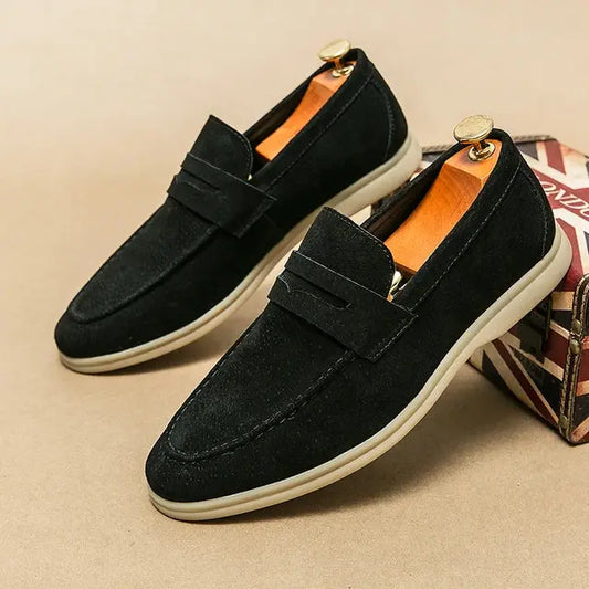 Herren Slipper Schwarz Größe 42 Leder, Elegante Loafer Mokassins, Bequeme Schlupfschuhe-1