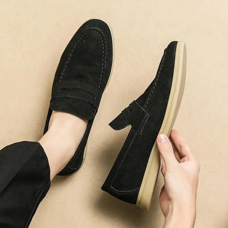Herren Slipper Schwarz Größe 42 Leder, Elegante Loafer Mokassins, Bequeme Schlupfschuhe-3