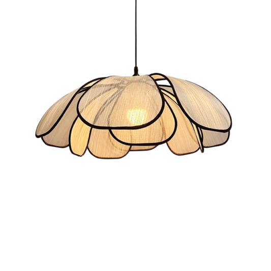 Solyra | Künstlerische Hängelampe aus Holz mit Blumenmotiv 0