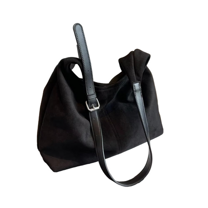 Stilvolle Wildleder Handtasche Damen Schwarz mit Verstellbarem Riemen – Elegante Tasche für Alltag und Büro 4