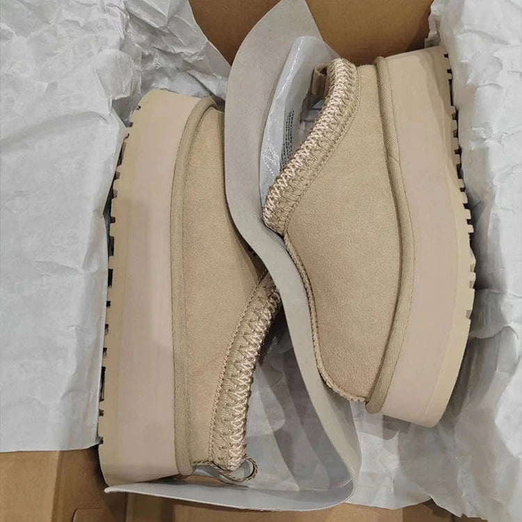 Stylische Damen Ultra Mini Plateau Booties – Beige Stiefeletten mit warmem Fellfutter für den Winter 0