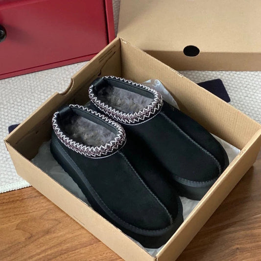 Stylische Damen Ultra Mini Plateau Booties – Schwarze Stiefeletten mit warmem Fellfutter für den Winter 0