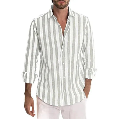 Herren Leinenhemd Luftig Streifen Sommer Casual Atmungsaktiv-6
