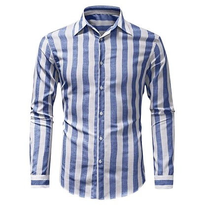Herren Leinenhemd Luftig Streifen Sommer Casual Atmungsaktiv-4