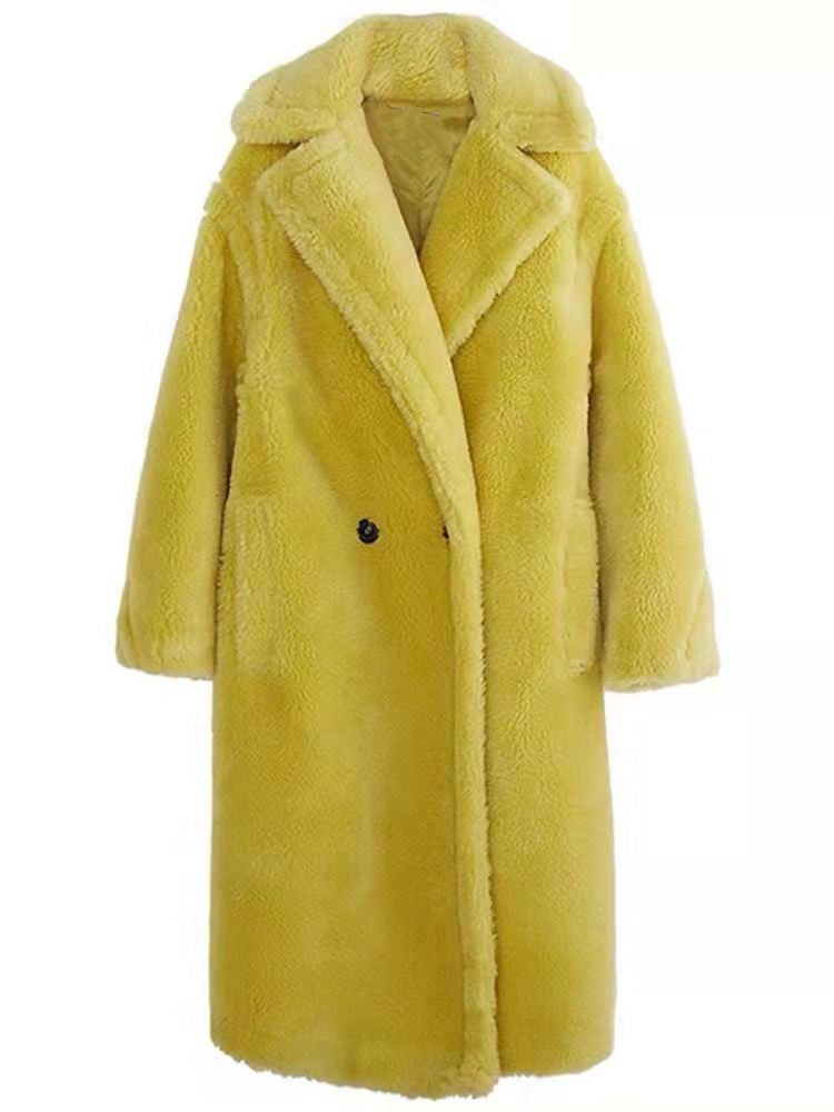Teddymantel für Damen – Oversize-Passform – Kunst-Lammfell – Zweireihig – Lange Länge 2