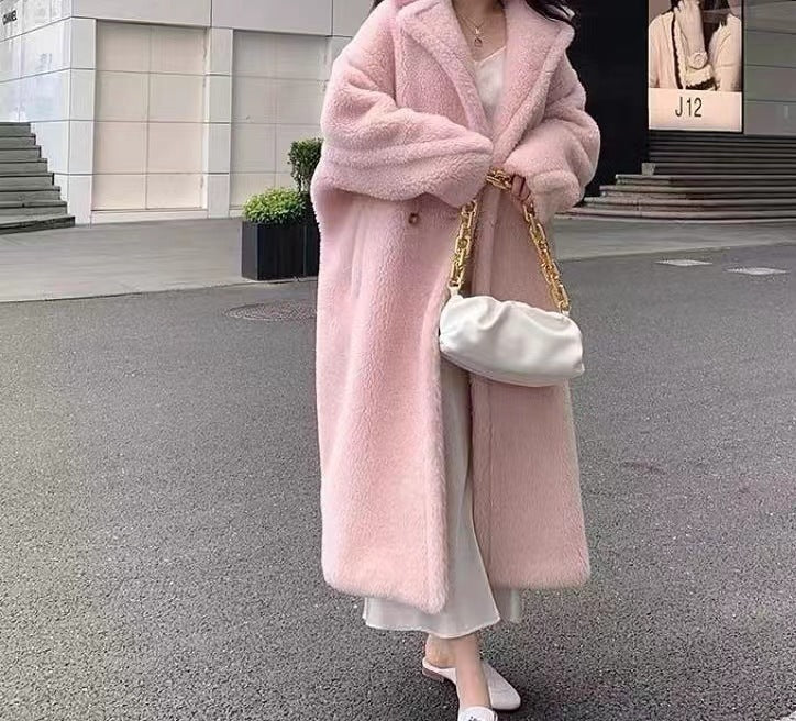 Teddymantel für Damen – Oversize-Passform – Kunst-Lammfell – Zweireihig – Lange Länge 3