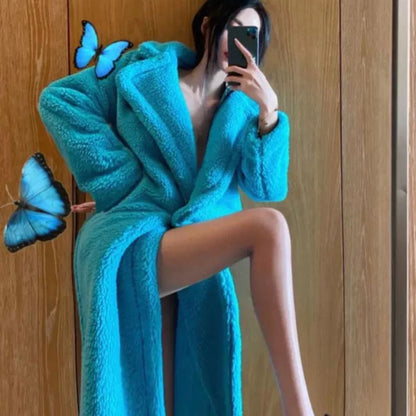 Teddymantel für Damen – Oversize-Passform – Kunst-Lammfell – Zweireihig – Lange Länge 4