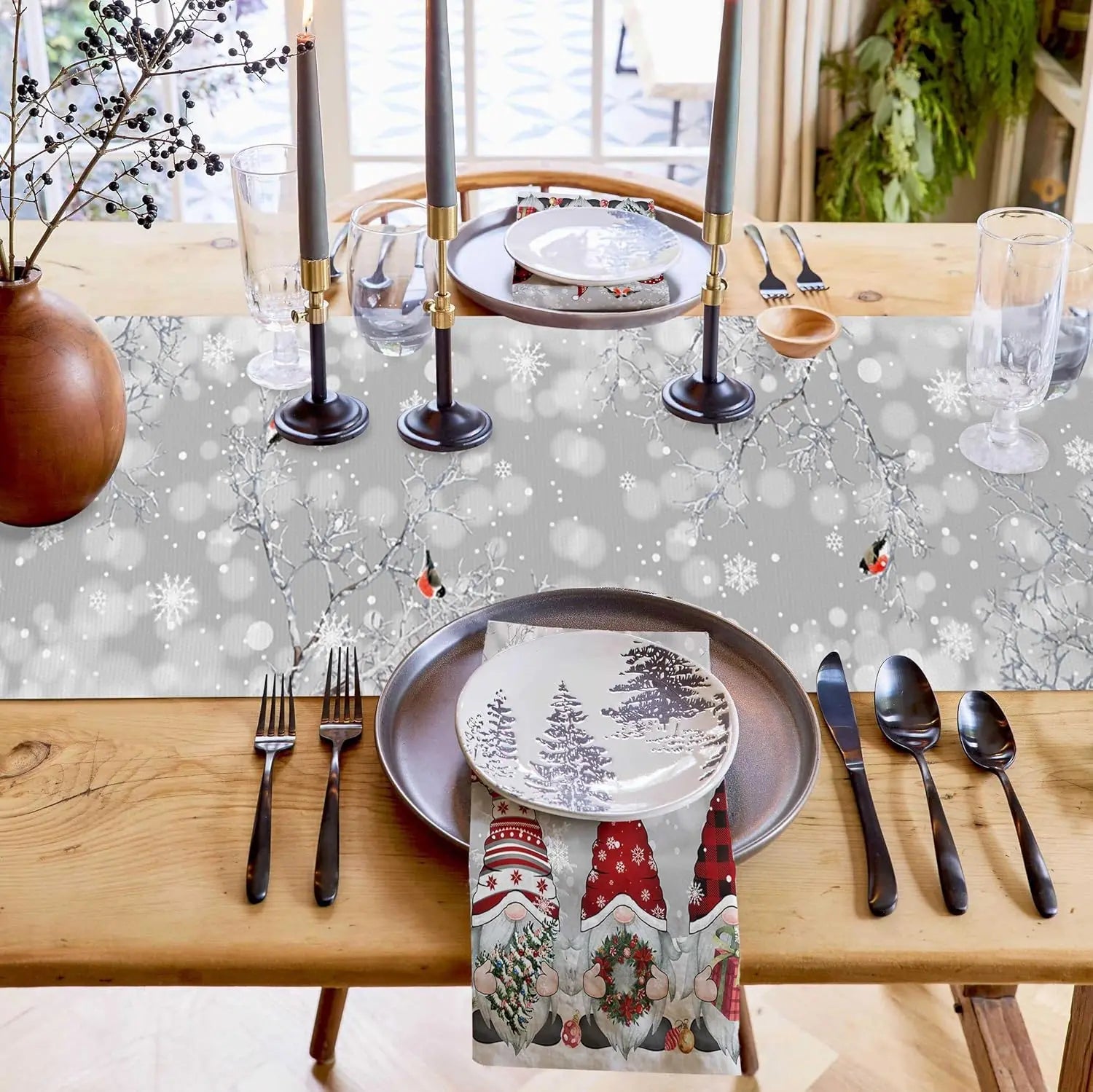 Tischläufer Weihnachten Sneeuwvlok Design 100% Leinen Eleganter Festlicher Tischschmuck 2