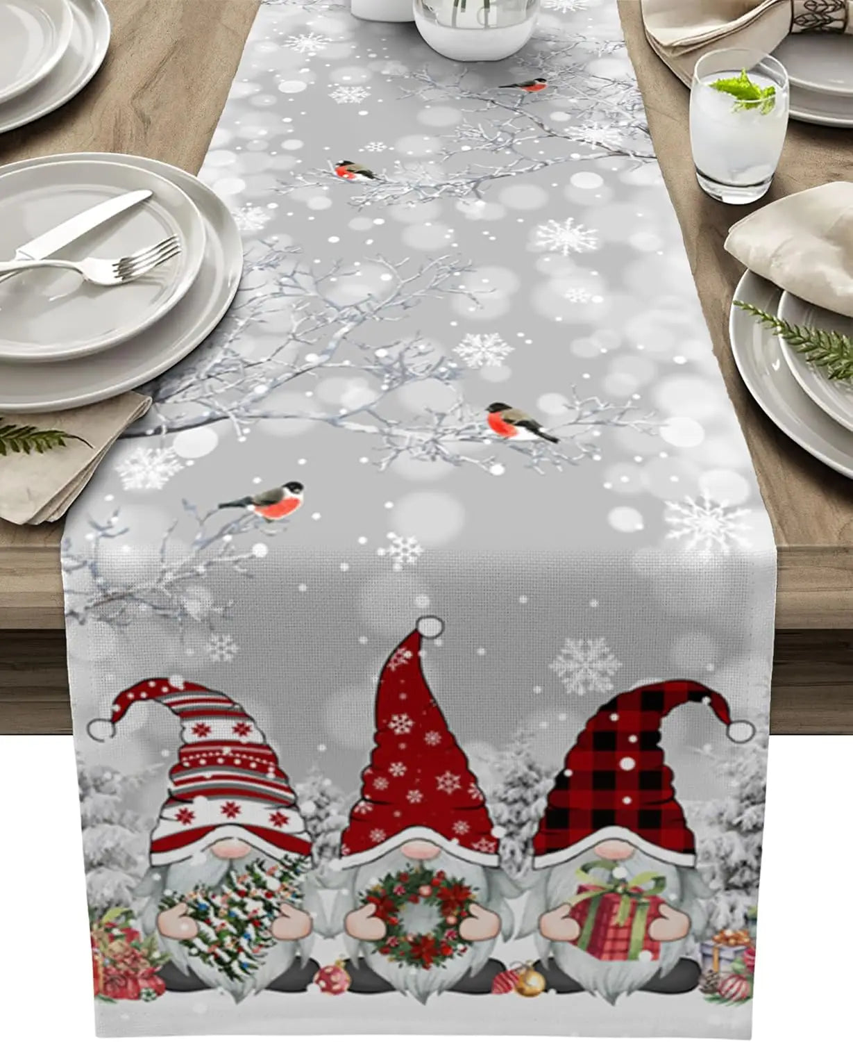 Tischläufer Weihnachten Sneeuwvlok Design 100% Leinen Eleganter Festlicher Tischschmuck 3