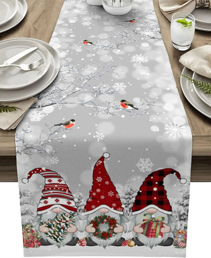 Tischläufer Weihnachten Sneeuwvlok Design 100% Leinen Eleganter Festlicher Tischschmuck 3