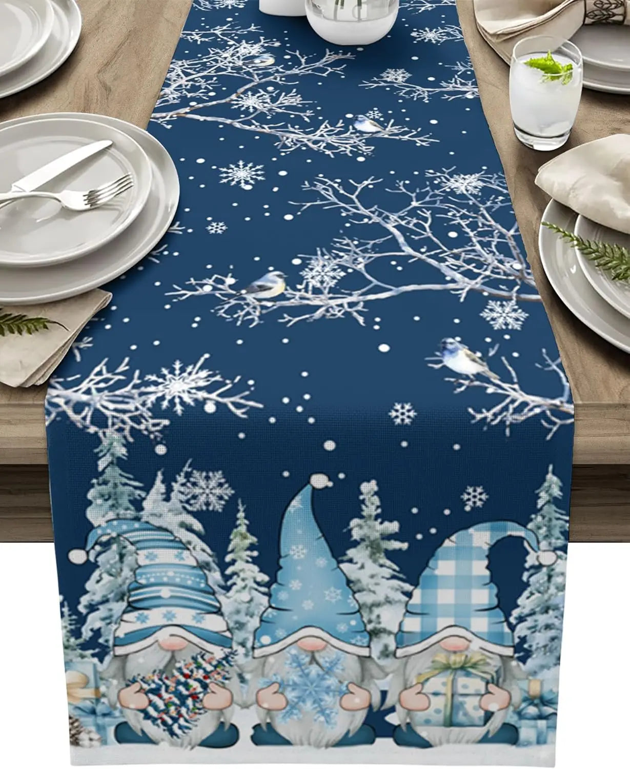 Tischläufer Weihnachten Sneeuwvlok Design 100% Leinen Eleganter Festlicher Tischschmuck 5