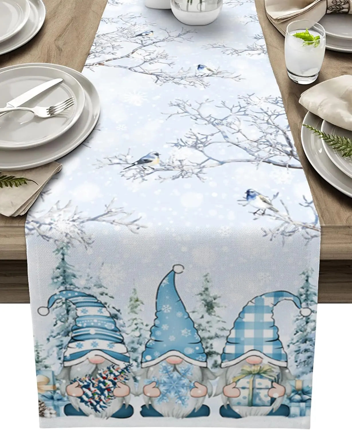 Tischläufer Weihnachten Sneeuwvlok Design 100% Leinen Eleganter Festlicher Tischschmuck 6