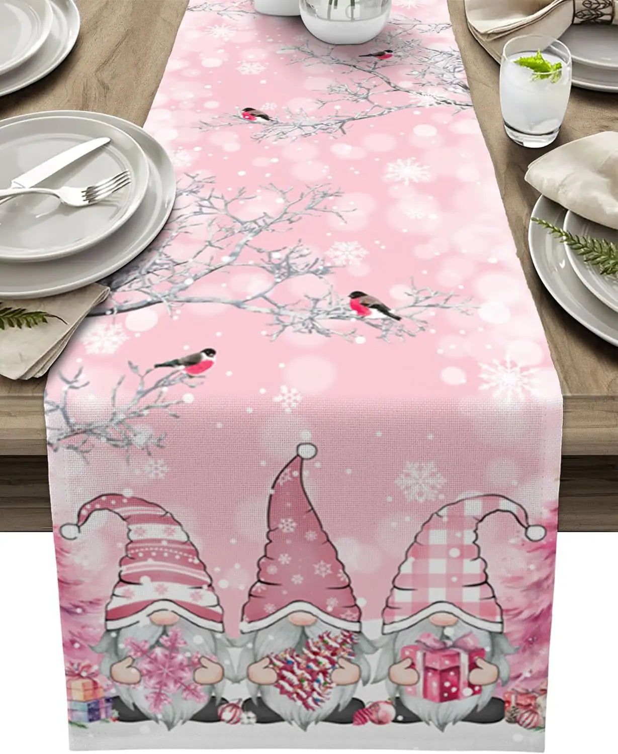 Tischläufer Weihnachten Sneeuwvlok Design 100% Leinen Eleganter Festlicher Tischschmuck 7