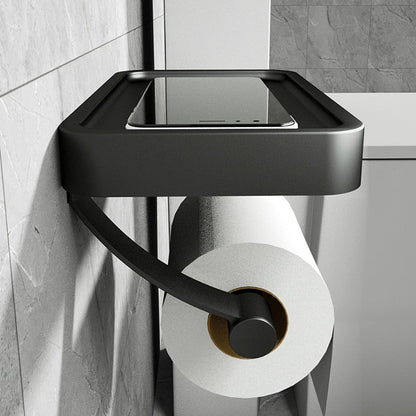 Toilet Roll Holder with Black Metal Shelf 1
