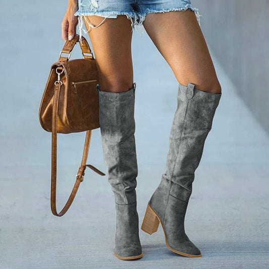 Trendige Damen Blockabsatzstiefel in Grau – Urban Western Stil für Vielseitige Outfits und Optimalen Komfort 0