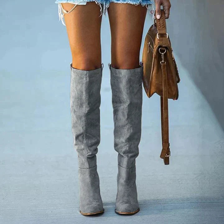 Trendige Damen Blockabsatzstiefel in Grau – Urban Western Stil für Vielseitige Outfits und Optimalen Komfort 2