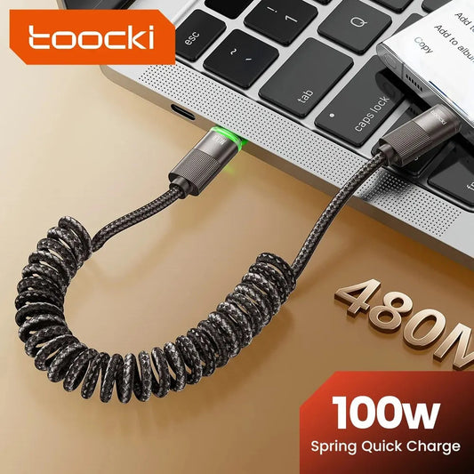USB-C Kabel Spiralkabel 100W Schnellladung LED-Anzeige Dehnbar 1,8m 0