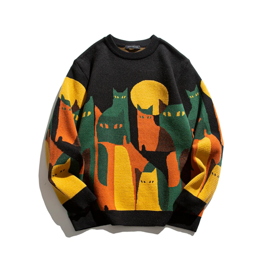 Unisex Katzenpullover Moonlit Design Weiches Atmungsaktives Material 1