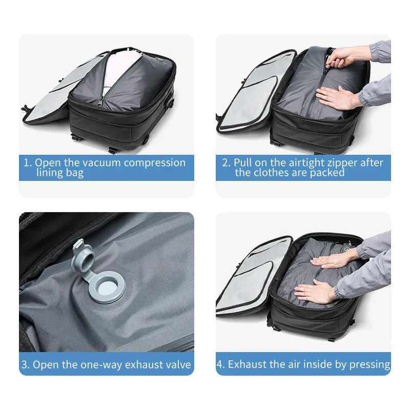 Unisex Laptop Rucksack 60L Anti-Diebstahl Wasserdicht Oxford mit Vakuumkompression 8