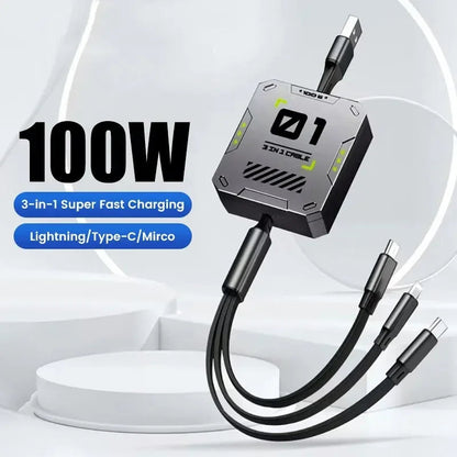 Universal Ladekabel 3-in-1 Ausziehbar 100W Schnellladung für iPhone und USB-C Geräte 1