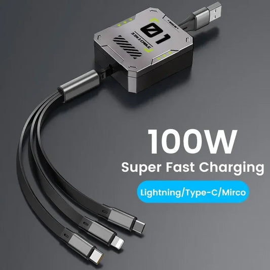 Universal Ladekabel 3-in-1 Ausziehbar 100W Schnellladung für iPhone und USB-C Geräte 2