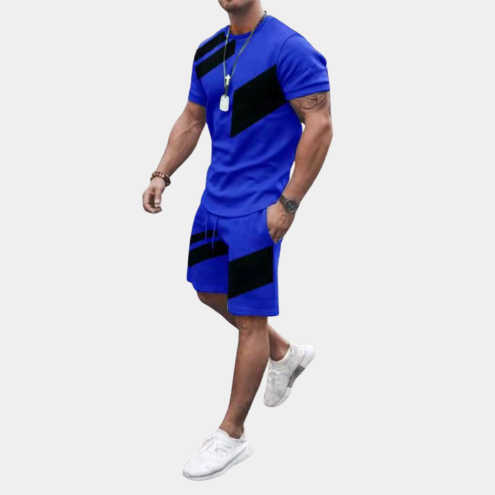 Herren Sommer Outfit Kurzarm T-Shirt Shorts Schwarz Rot Atmungsaktiv Bequem-3