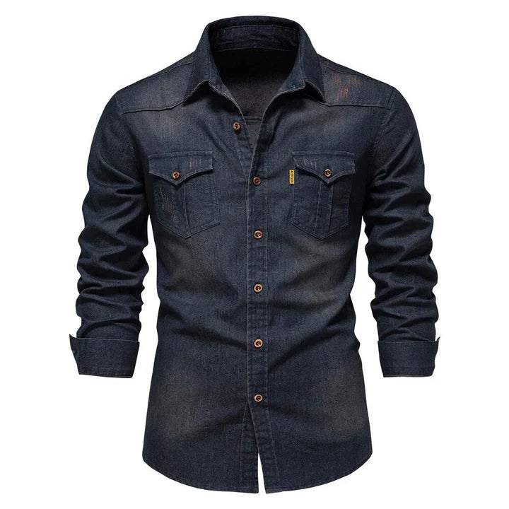 Herren Polohemd Dunkelblau Größe M Denim Baumwolle-3