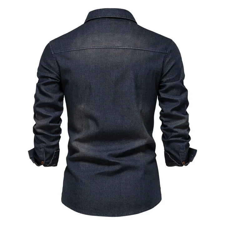 Herren Polohemd Dunkelblau Größe M Denim Baumwolle-5
