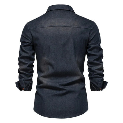 Herren Polohemd Dunkelblau Größe M Denim Baumwolle-5