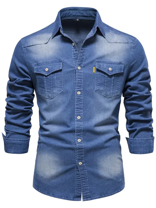 Herren Polohemd Dunkelblau Größe M Denim Baumwolle-1